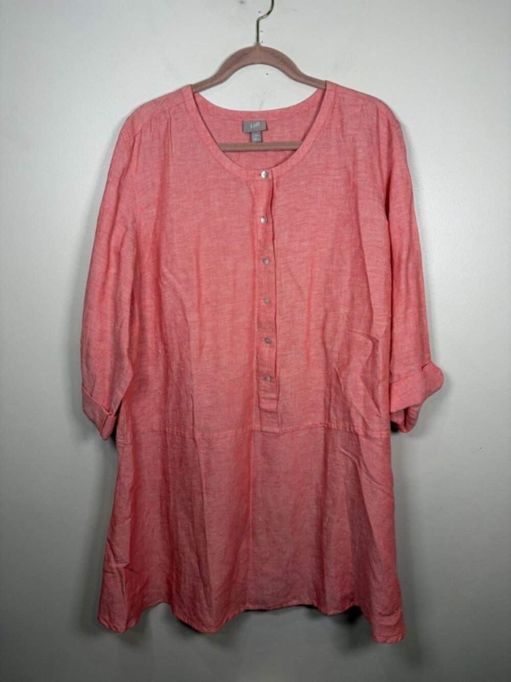 J. Jill Button Down Dress Size 2XL Guava Pink Linen Blend Vacation Beach